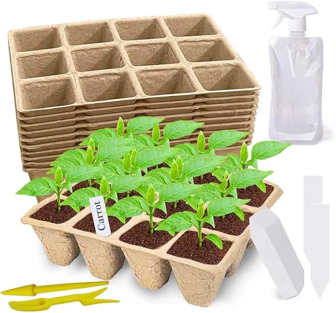 🔥 Limited time🎉120 Cells Seed Starter Tray, 10 Pack Biodegradable Peat Pots with 100 Labels, Plant Starter Kit for Seedlings