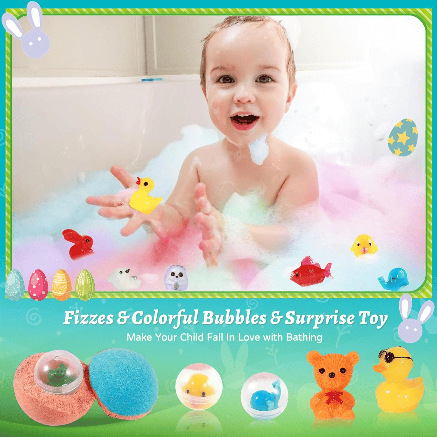 ⏰LAST DAY 50% OFF ✨ Natural Bath Bombs for Kids with Mega Bubbles & Surprise Inside 🥚🛁 One Bomb Fills the Whole Tub 🎁