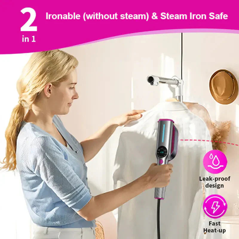 Garment steamer for clothes, hand steamer & iron 2 in 1, 15-second rapid heating, large control panel, 100-240 V wide voltage, suitable for worldwide travel, Christmas gifts