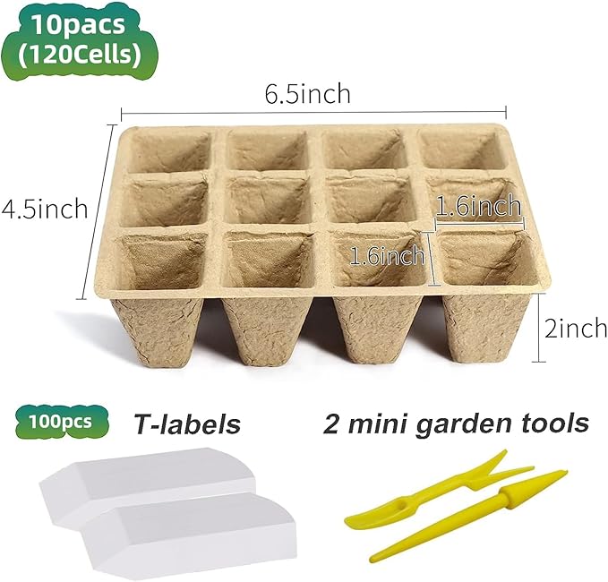 🔥 Limited time🎉120 Cells Seed Starter Tray, 10 Pack Biodegradable Peat Pots with 100 Labels, Plant Starter Kit for Seedlings