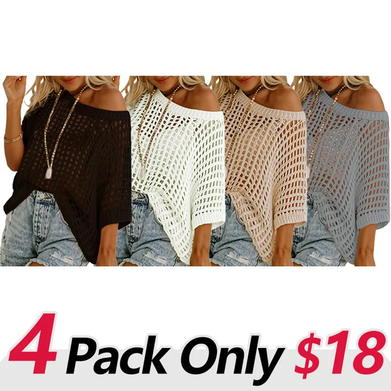 Women's Crochet Hollow-Out Beach Cover-Up & Casual Top